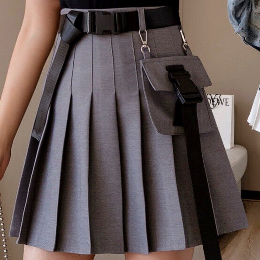 Women Pocket A-Line Skirt Summer High Waist Jk Pleated Mini Short Fashion Skirt